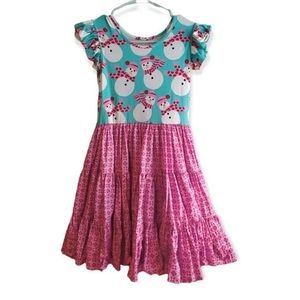 Eleanor Rose Aqua and Pink Snowman Tiered Girls Dress